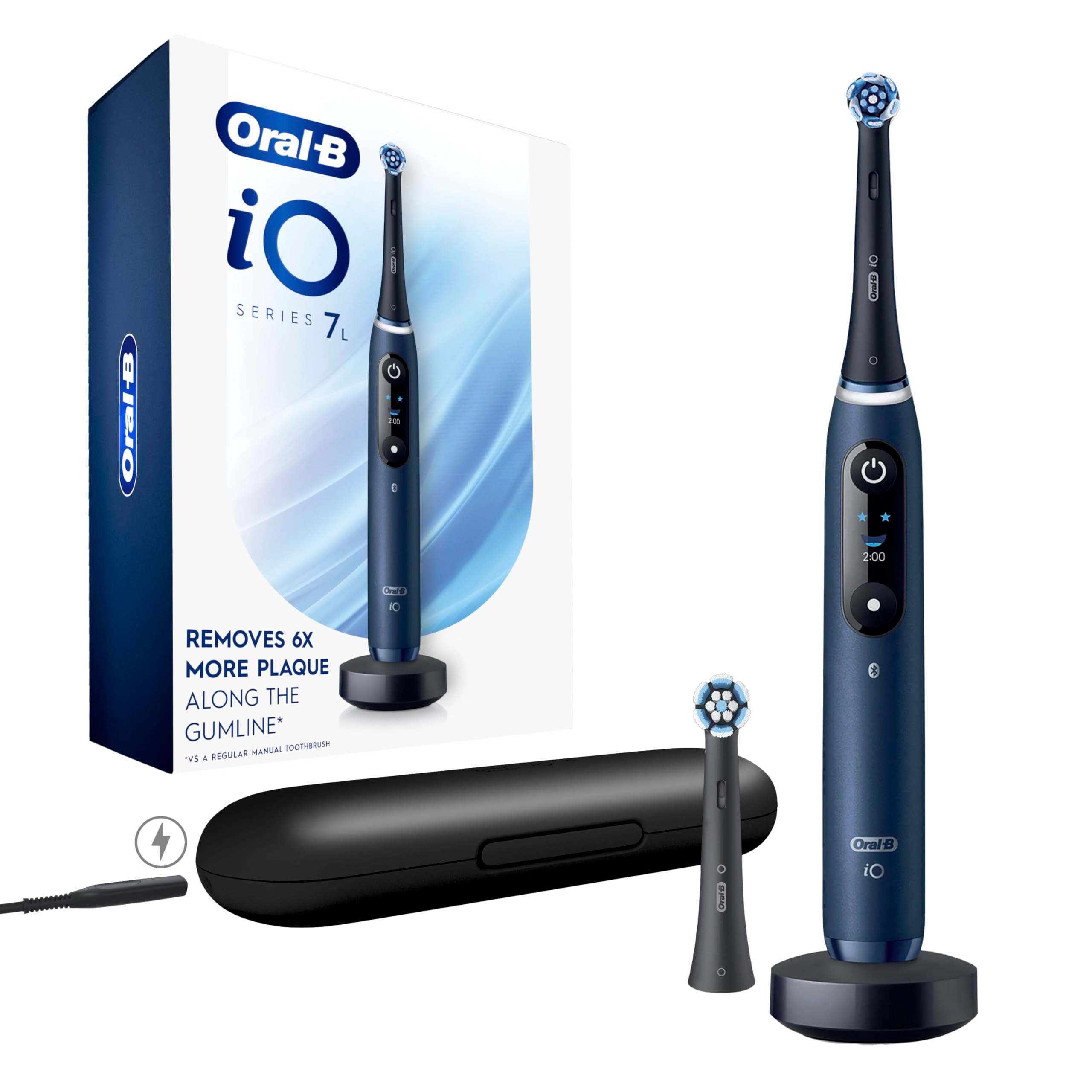 Procter & Gamble iO Deep Clean + Protect - Rechargeable Black + iO Series 7 + Replacement Brush Heads - 2 + Charging Travel Case