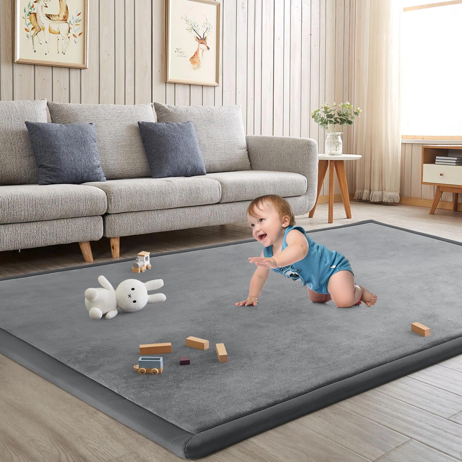 Baby Play Mat - 79"x158" 1.3" Thick Cream