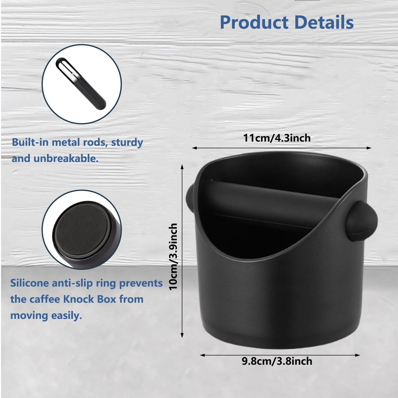 Knock Box - 500ml + Tamp Mat - Non-Slip Silicone + Coffee Needle - 18/8 Stainless Steel