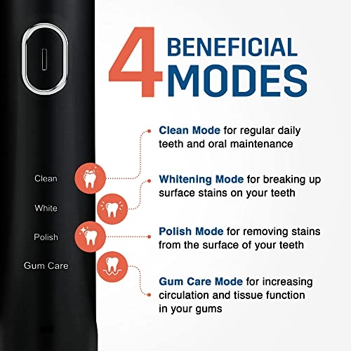 Power Whitening Electric Toothbrush - Rechargeable Ultrasonic 2 LED Brush Heads