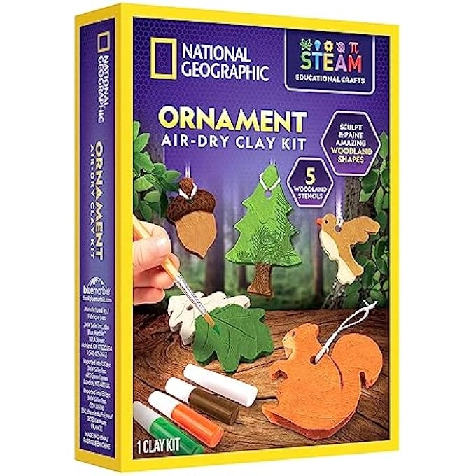 National Geographic ORNAMENT AIR DRY CLAY - KIDS ARTS AND CRAFTS STENCILS AND CLAY TOOLS