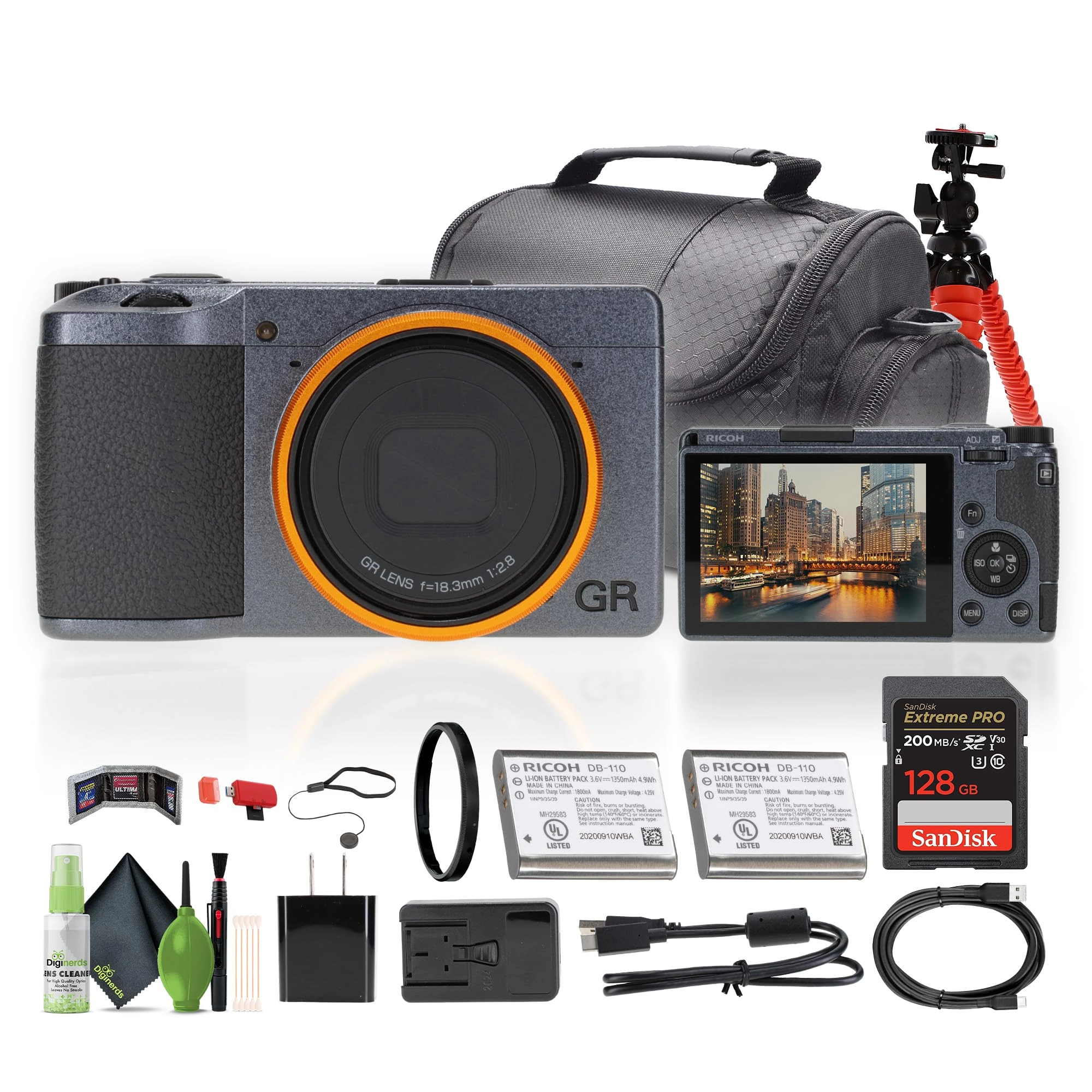 Ricoh GR III Street Edition + Extreme PRO UHS-I SDXC Memory Card + Padded Camera Bag + Flexible Tripod + Camera Cleaning Kit + Memory Card Wallet + Memory Card Reader + Lens Cap Keeper