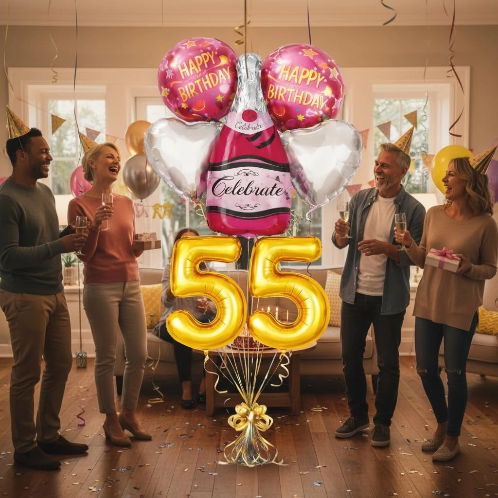 Number 55 Birthday Balloons Set - 6 Count