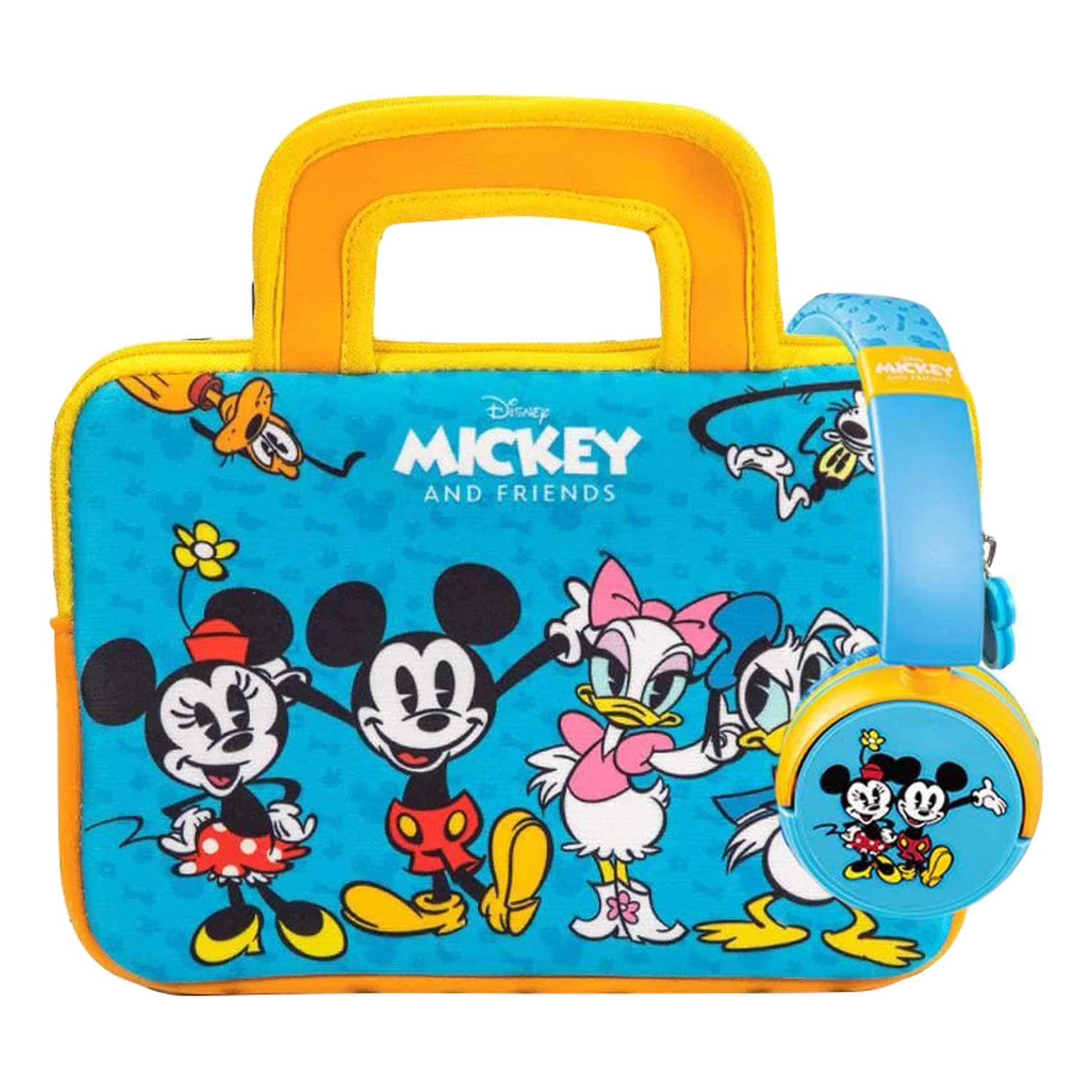 Carrefour Tablet Carry Bag - Mickey and Friends Themed + On-Ear Wired Headphones - Kid-Safe Volume Limited