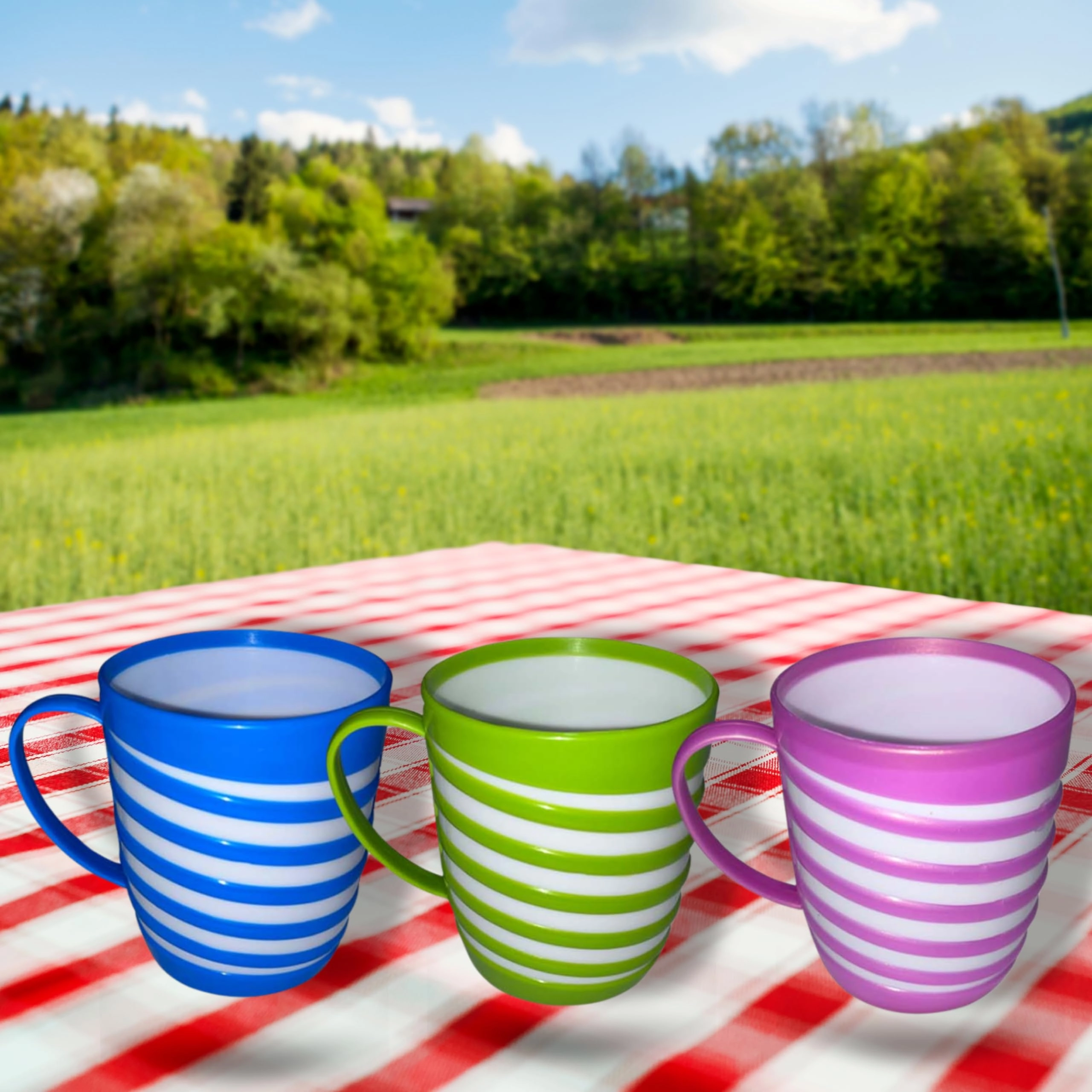 Plastic Mug - 6 pcs - Striped Solid - 280 ml