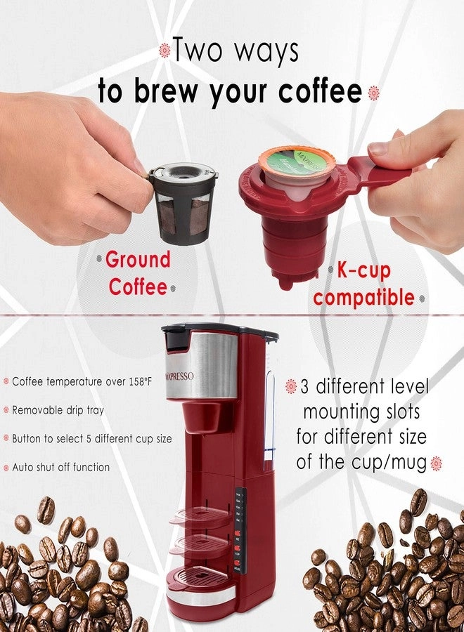 Single Serve Brewer - KCup Compatible Adjustable Drip Tray 5 Brew Sizes