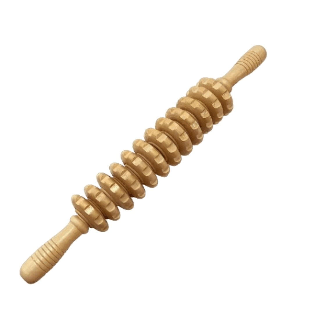 asmiat Wooden Massage Roller Stick - 12-Wheel Handheld