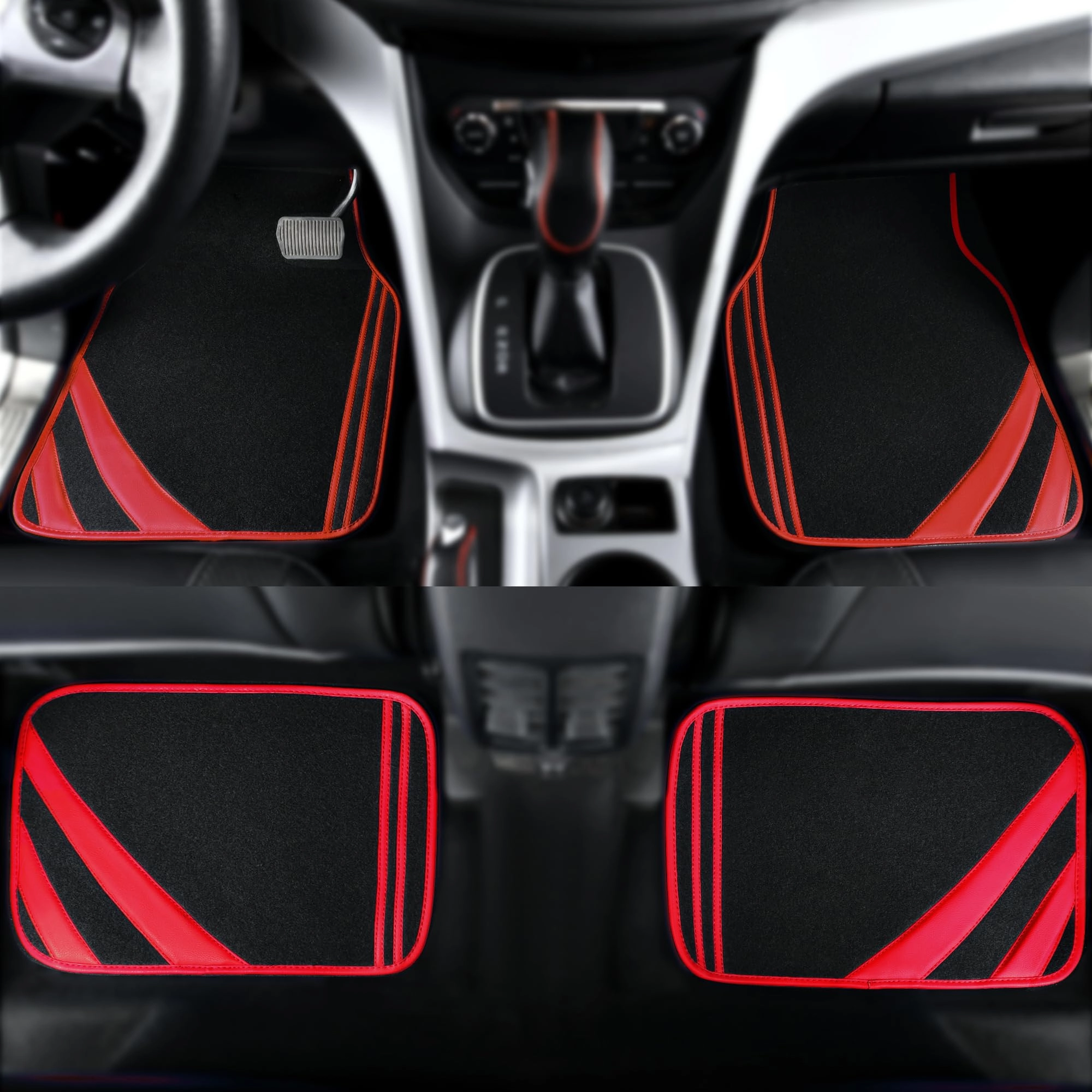 Faux Leather Car Mats - Blue Edge Universal Fit