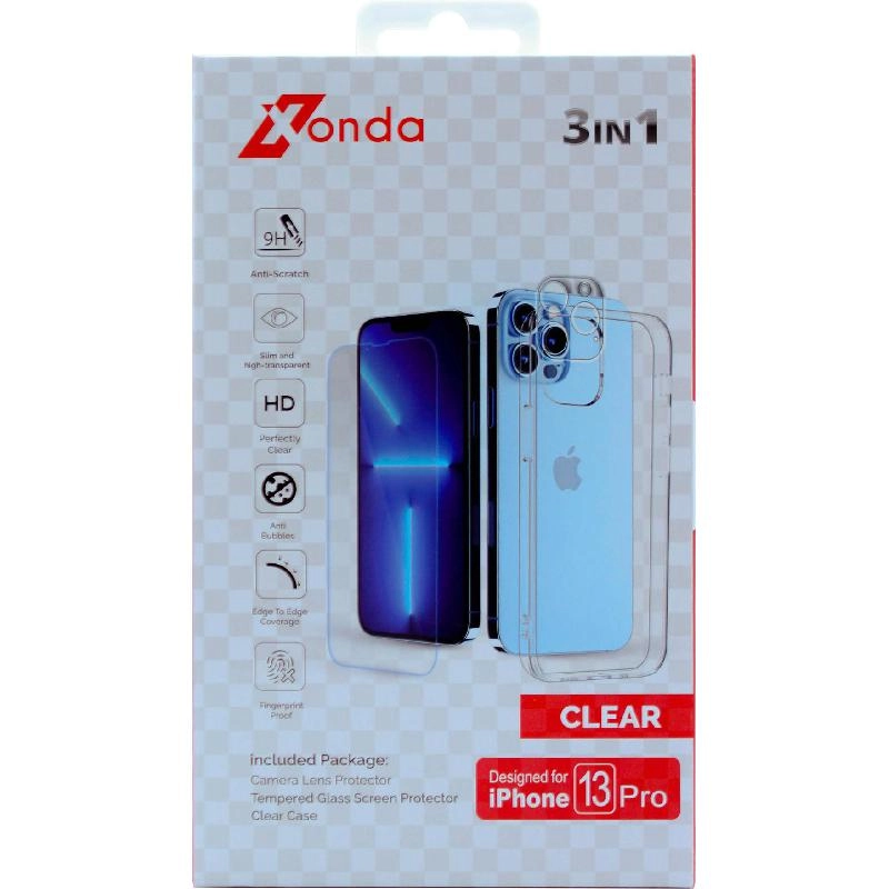 Hard Case - Clear + Tempered Glass + Camera Lens Protector for iPhone 13 Pro
