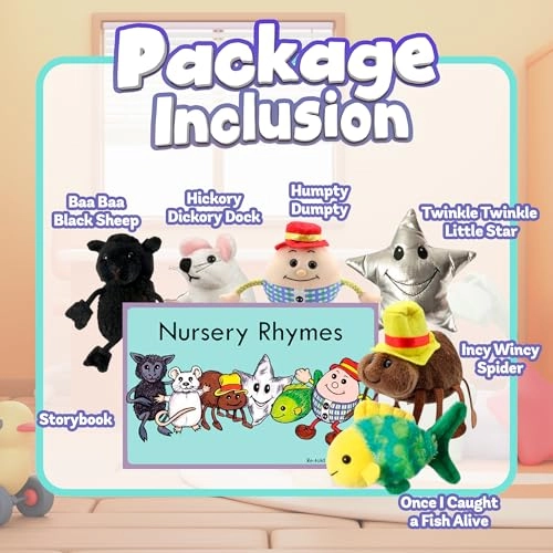 Nursery Rhymes Book - 14cm x 20cm + Finger Puppets - Character heights range from 8"" to 4""