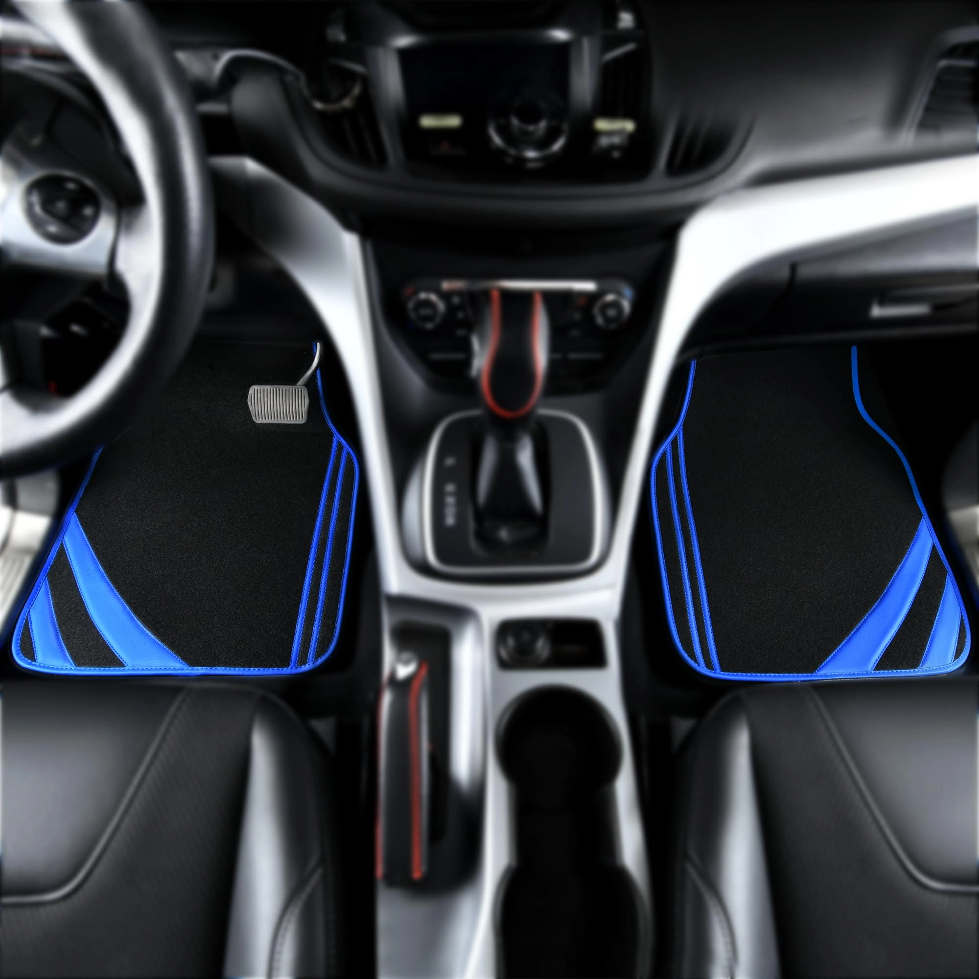 Faux Leather Car Mats - Blue Edge Universal Fit