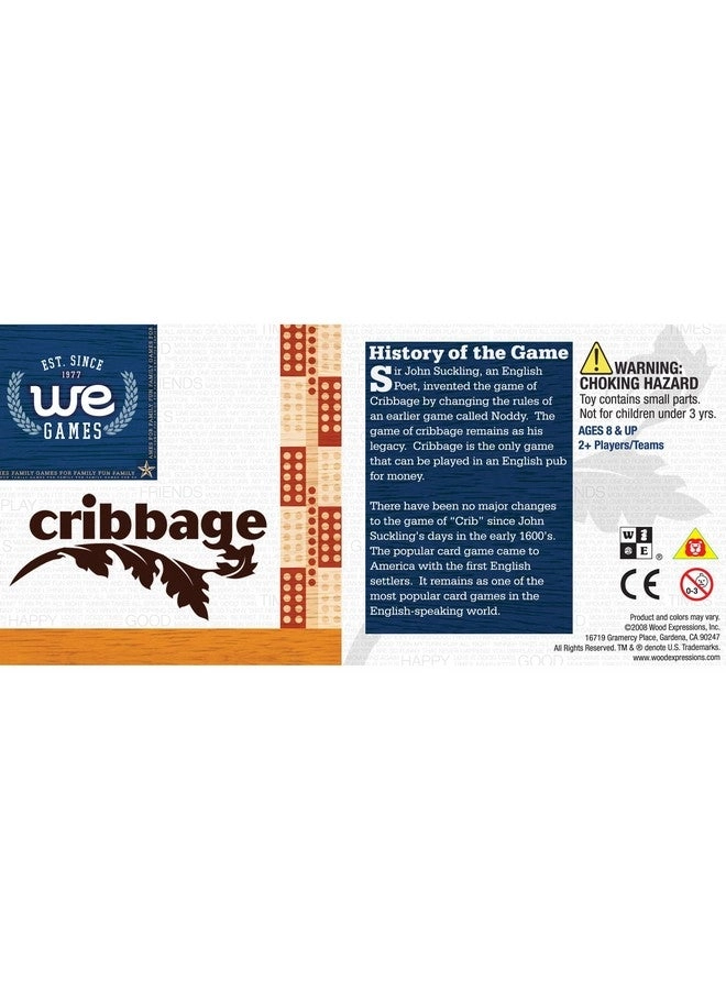 Classic Cribbage Set - Solid Oak Wood Continuous 2 Track Board with Metal Pegs