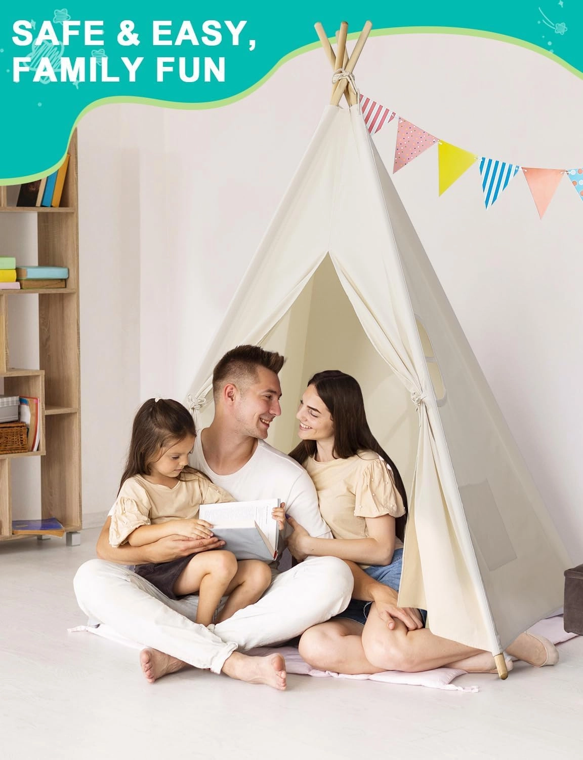 Kids Teepee Tent - 120 x 120 x 155cm Off-white
