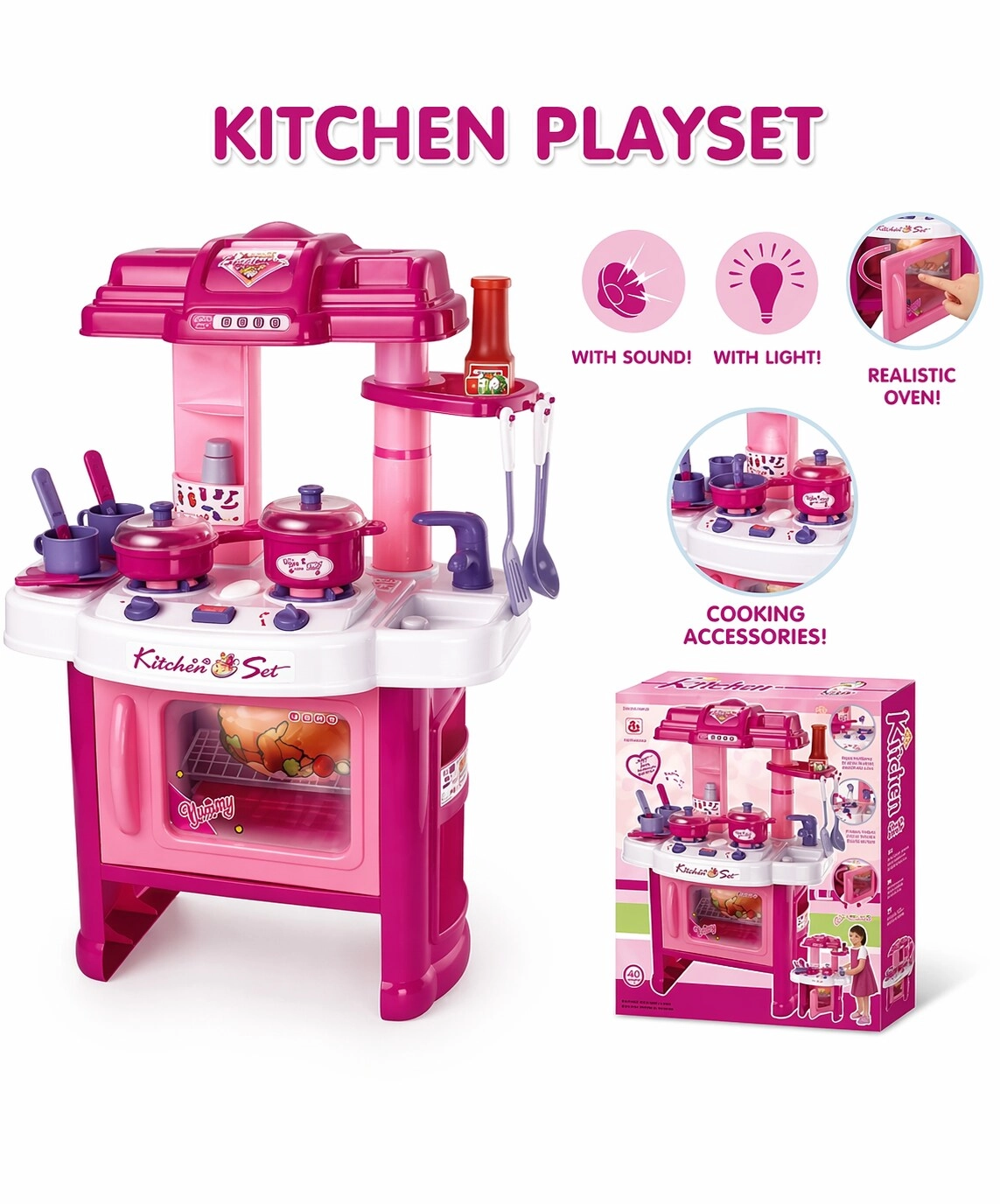 Pretend Cooking Kitchen Set - Interactive Light and Sound