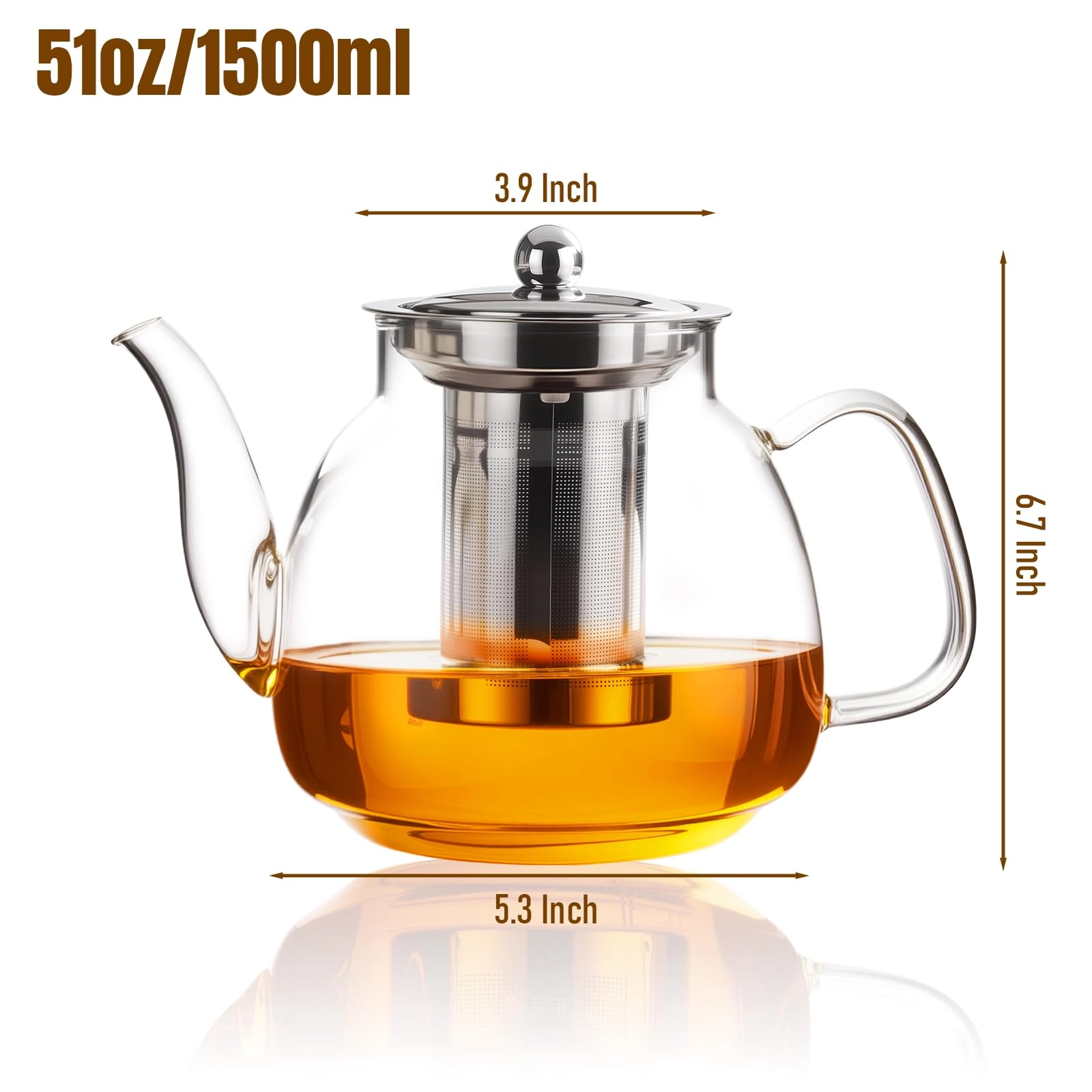 Glass Teapot - Borosilicate Glass 50 OZ/1500ml