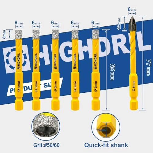 Dry Diamond Drill Bits - Diamond 6Pcs 1/4 Inch(6mm)
