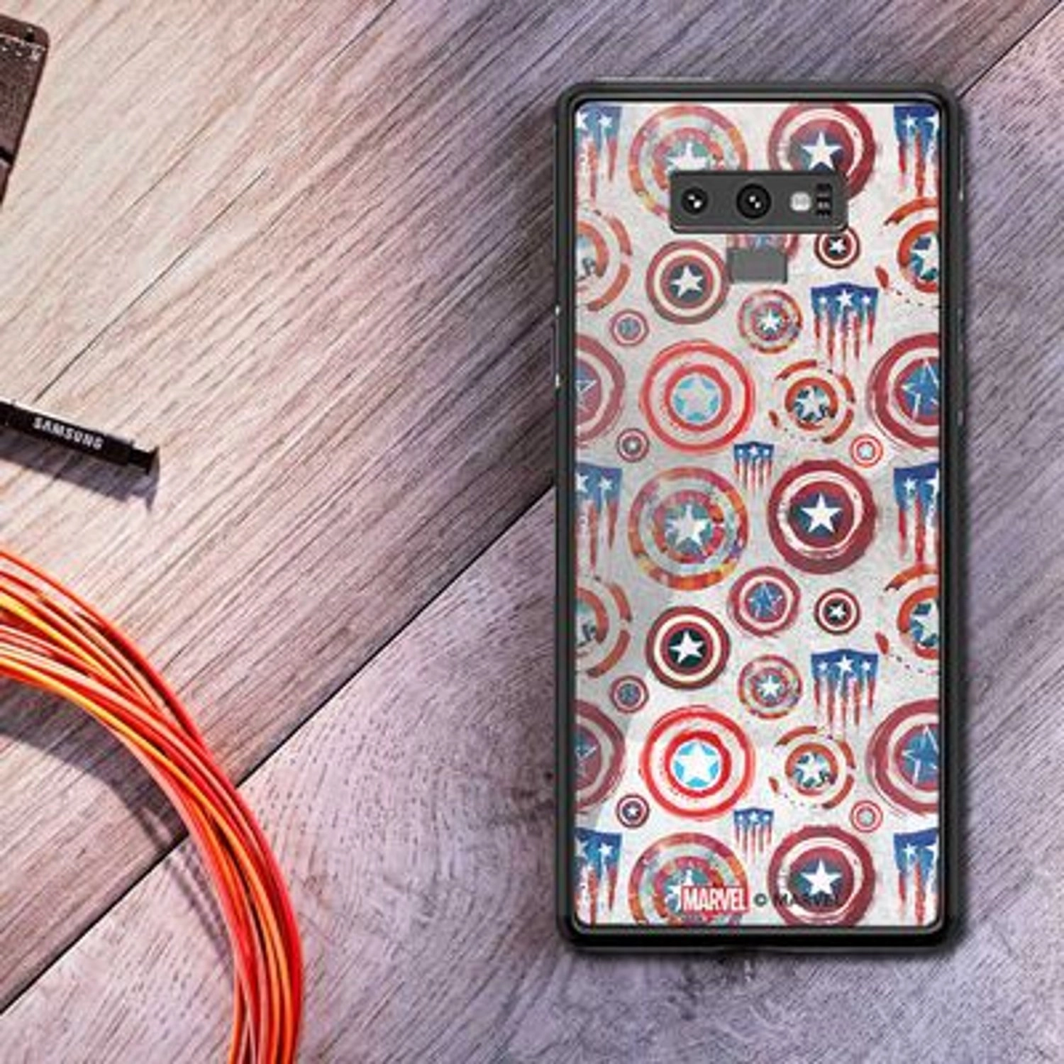 Cap's Shield Samsung Note 9 Cover - TPU Bumper Case + Tempered Glass Back Back Case