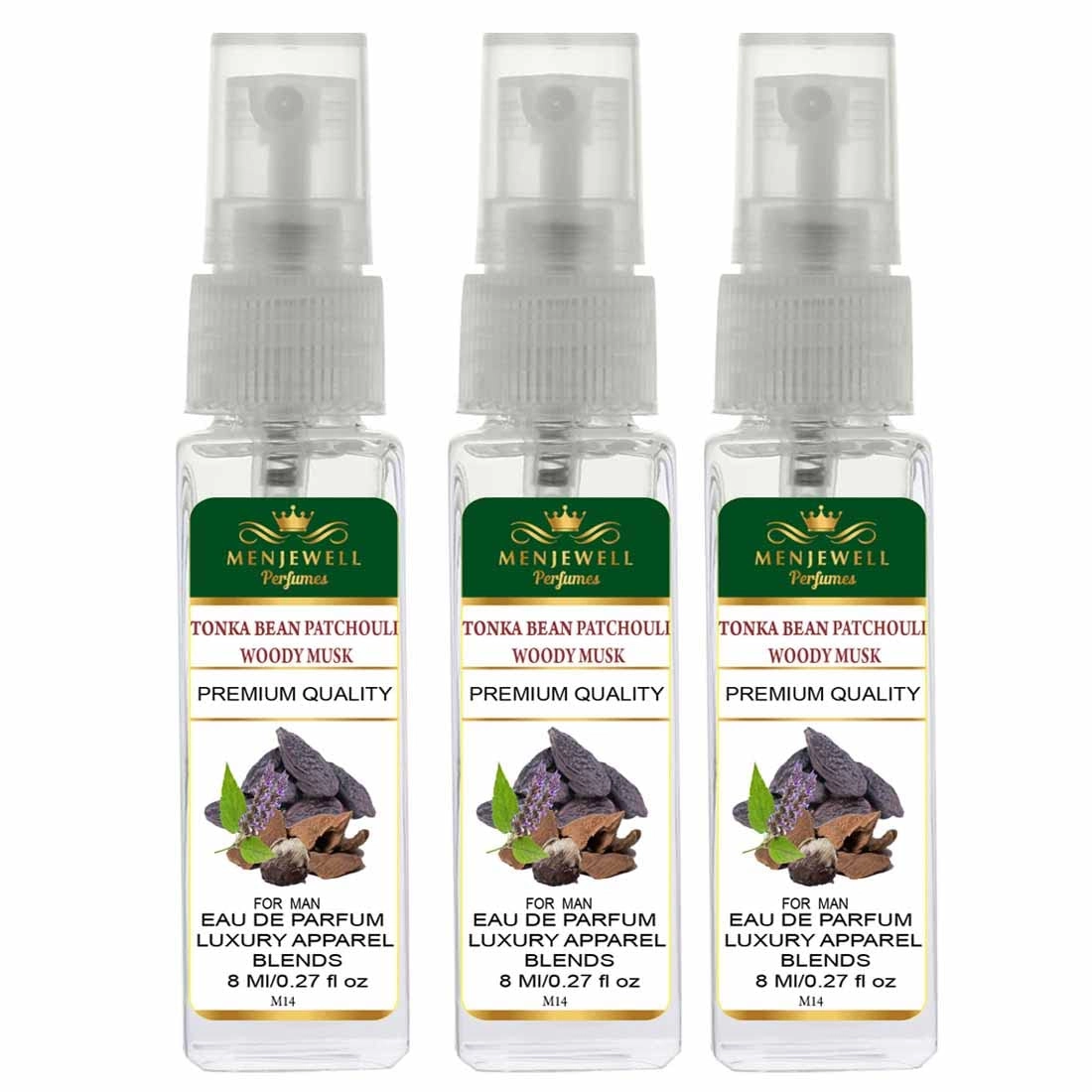 Menjewell Tonka Bean Patchouli Woody Musk Eau de Parfum 24ml Pack