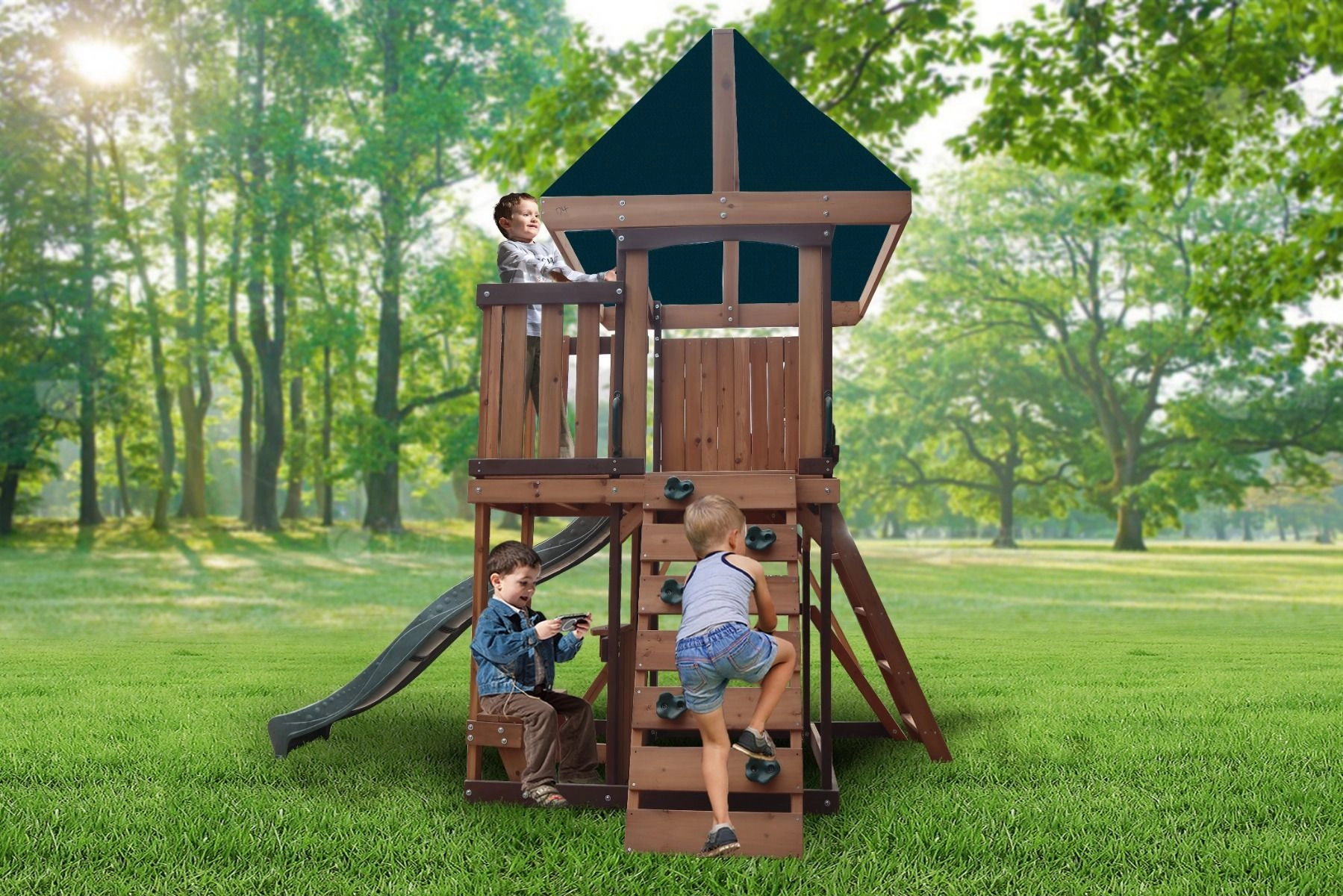 Logan Swing Set & Playhouse - Balcony 480 x 330 x 295 cm