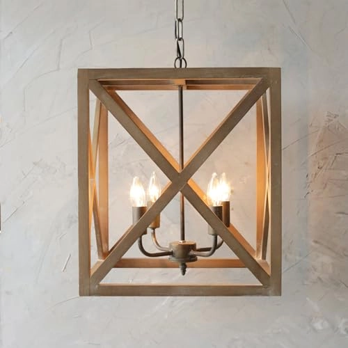 DA4433 Square Wood and Metal Chandelier