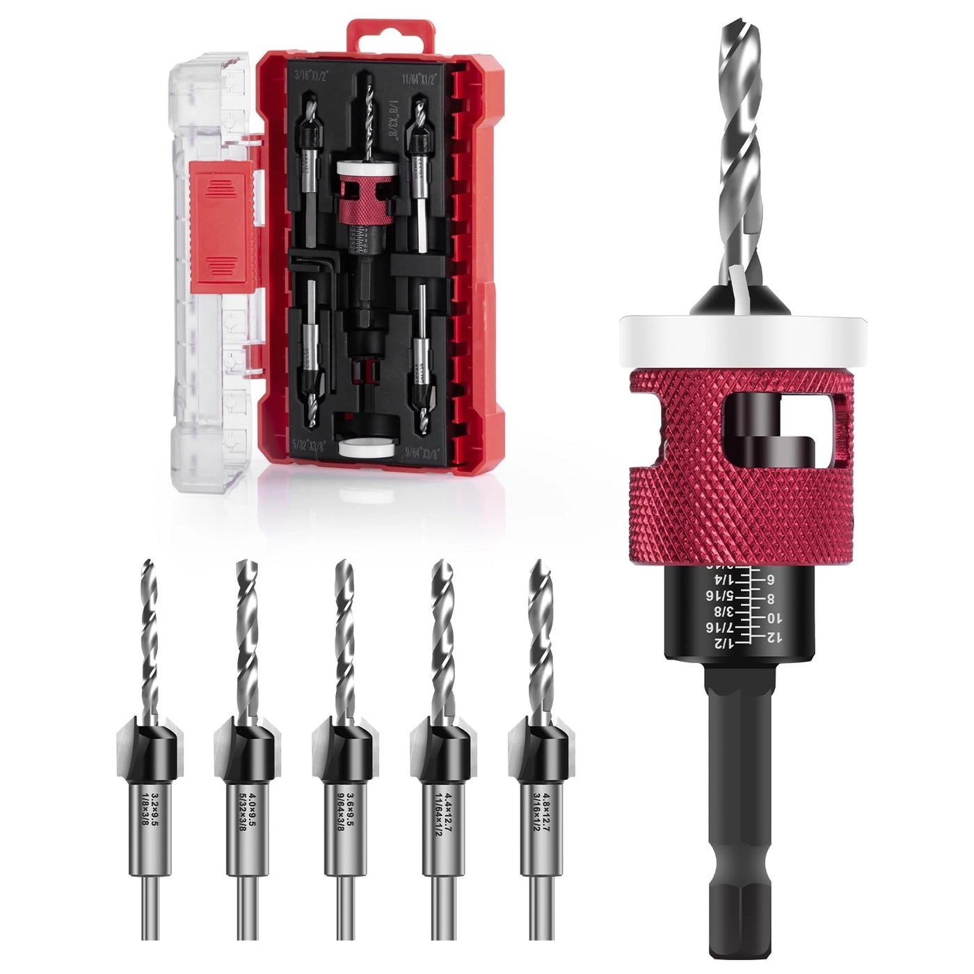Csyibeielec Countersink Drill Bit Set - HSS M2 Carbide 5 Pcs 1/4” Hex Shank