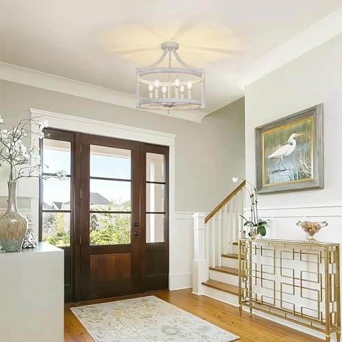 Vintage White Chandelier - 6-light Convertible Semi-Flush Mount