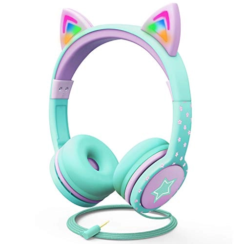 Kids Headphones with LED Cat Ears Wired Headphone