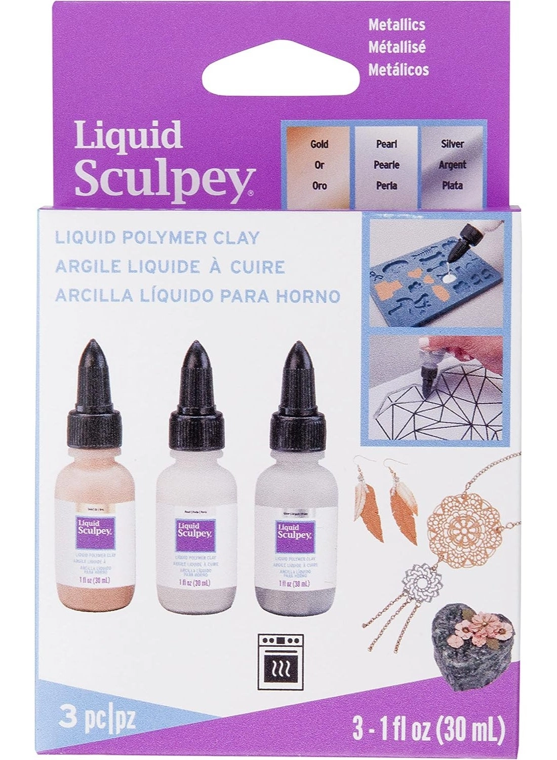 Sculpey Liquid Polymer Clay Metallics - Bakeable Liquid Polymer Clay 3 pcs.