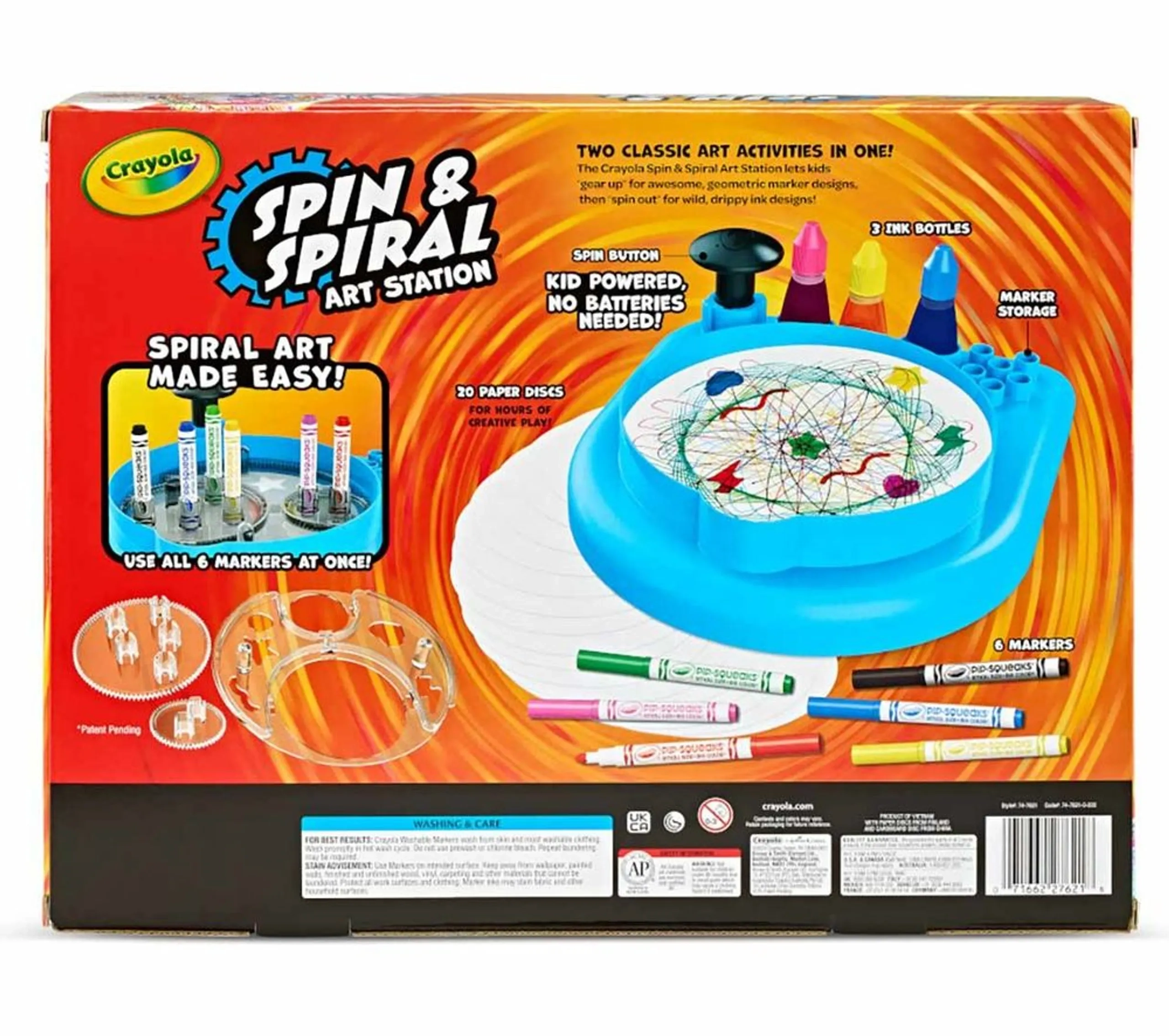 2-In-1 Spin & Spiral Art Station - 20 Paper Discs 6 Pip Squeaks Skinnies Markers