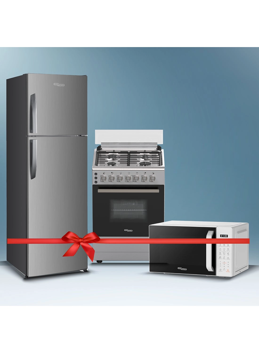 Super General SGR365IE - Double Door Refrigerator + SGC6170MSFS - Gas cooker + SGMM922DW - Digital Microwave
