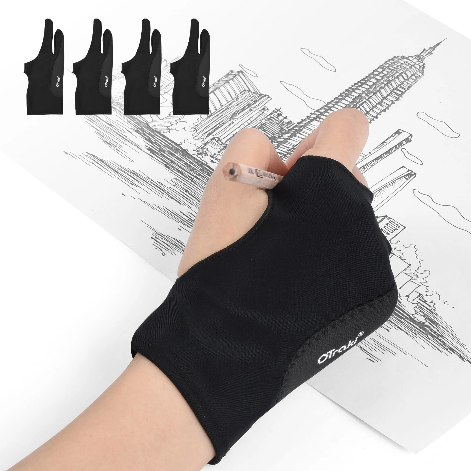 OTraki Artist Glove - 4 Pack 3.15 x 8.07 inch Black