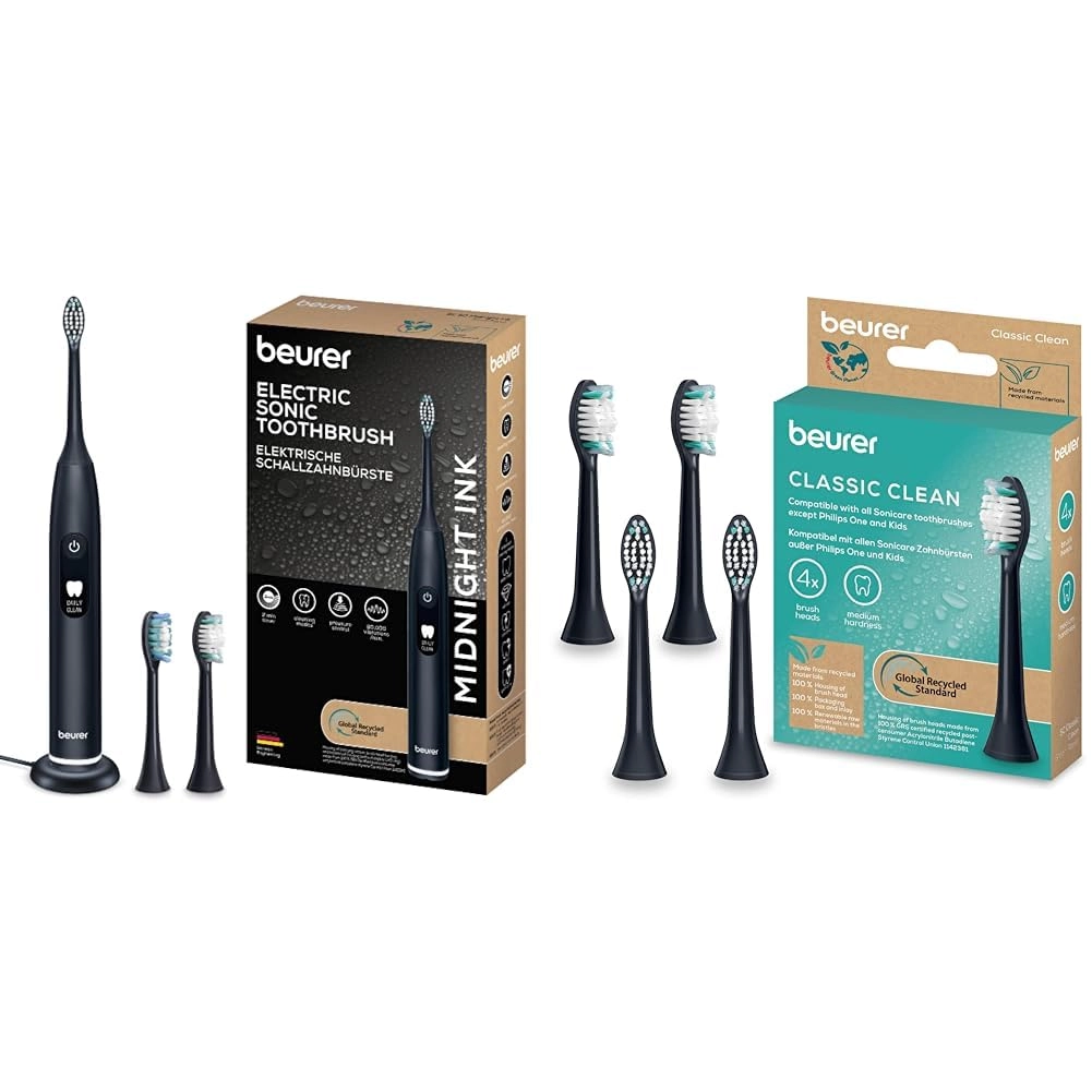 Beurer SC 50 - Power toothbrush + SC Classic - Pack of 4 Brushheads (Medium Hardness)