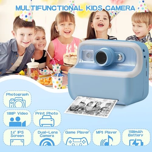 Instant Print Camera - 1080 HD Dual-Lens 1500mAh