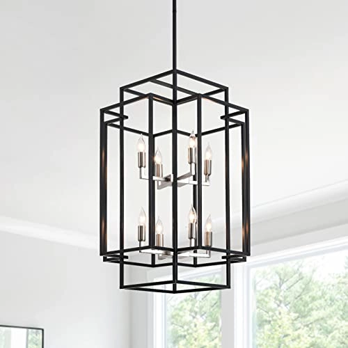 8-Light Lantern Chandelier - 31.5 in Black & Silver
