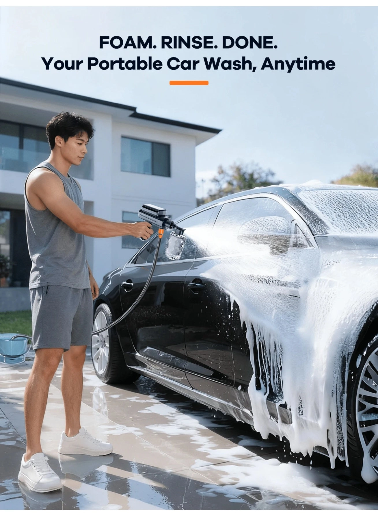 Portable High-Pressure Car Wash Machine - 450W 4000-4999mAh + Collapsible Water Tank - 5.5 Gallon 22L