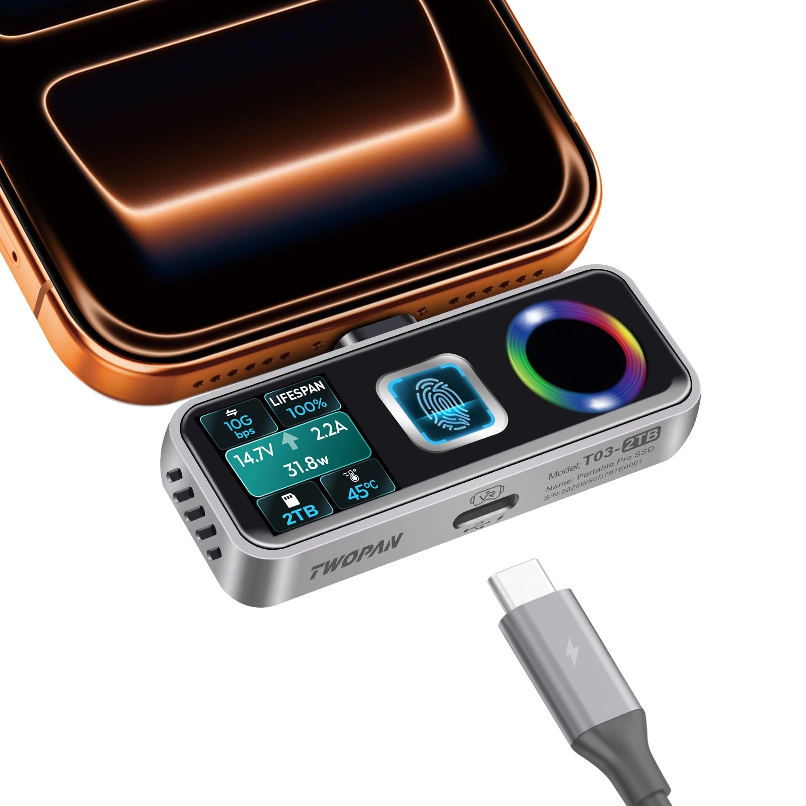 TWOPAN Magnetic Portable iPhone SSD - 2TB