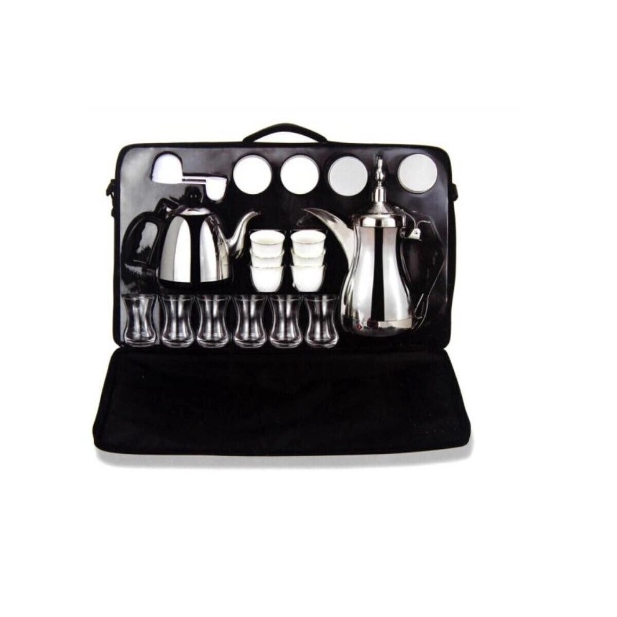 Arabic Dallah - Stainless Steel + Tea Pot + Portable Travel Bag