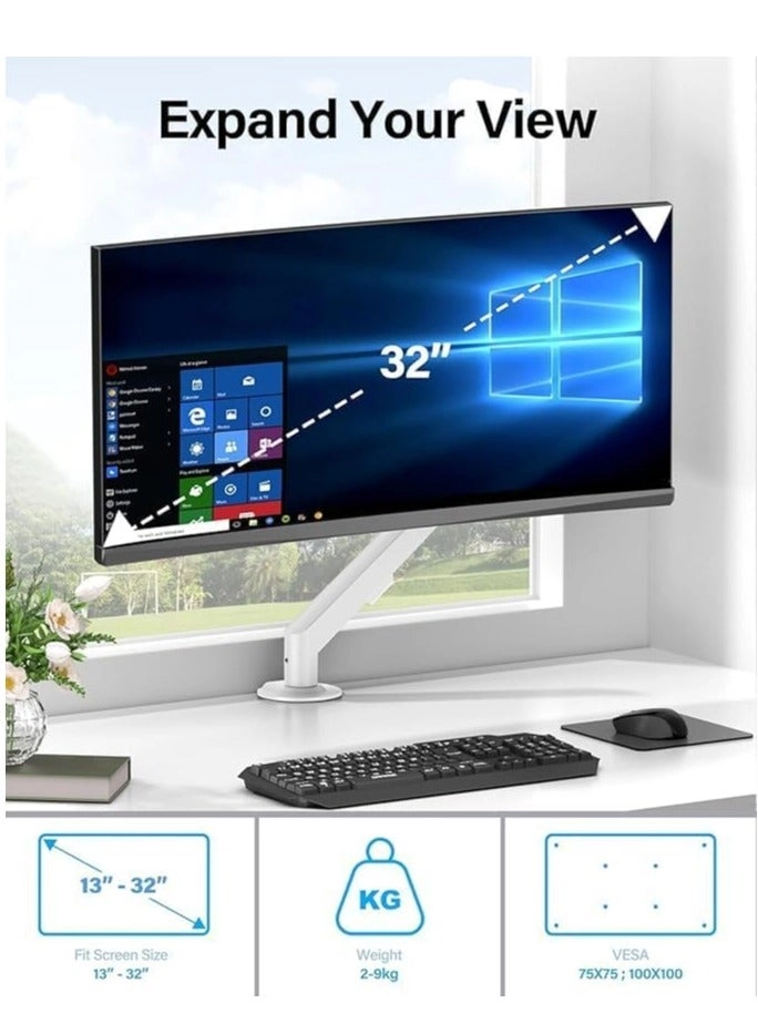 Monitor Desk Mount Single Arm Stand - 13 to 32 Inch 75x75mm or 100x100mm