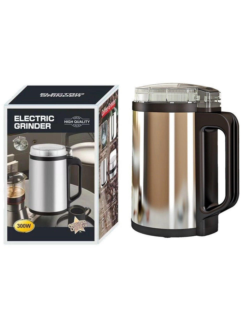 MileMelo 8-Blade Multi-Purpose Electric Coffee Grinder - 300ml Stainless Steel