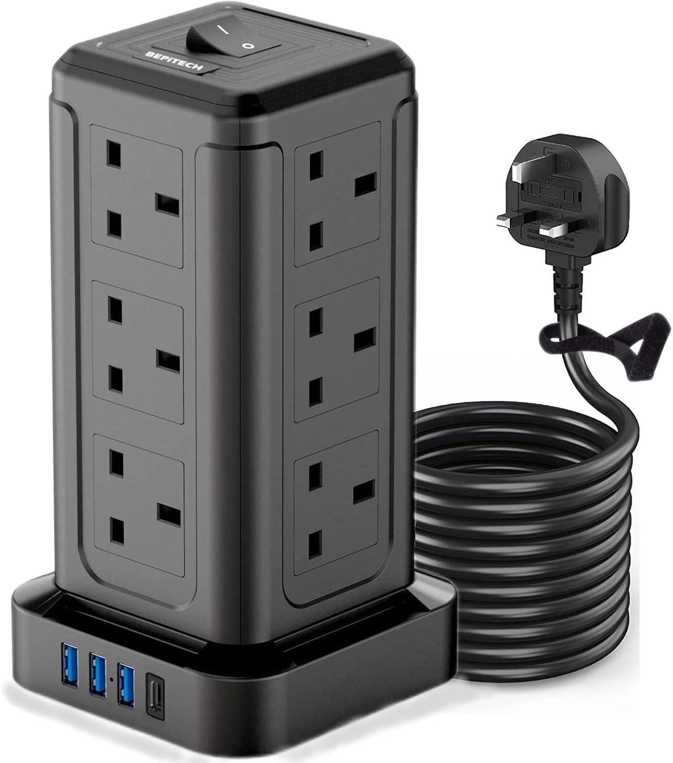 BEPiTECH 16-in-1 Extension Cord Tower - UK-UAE 2500W