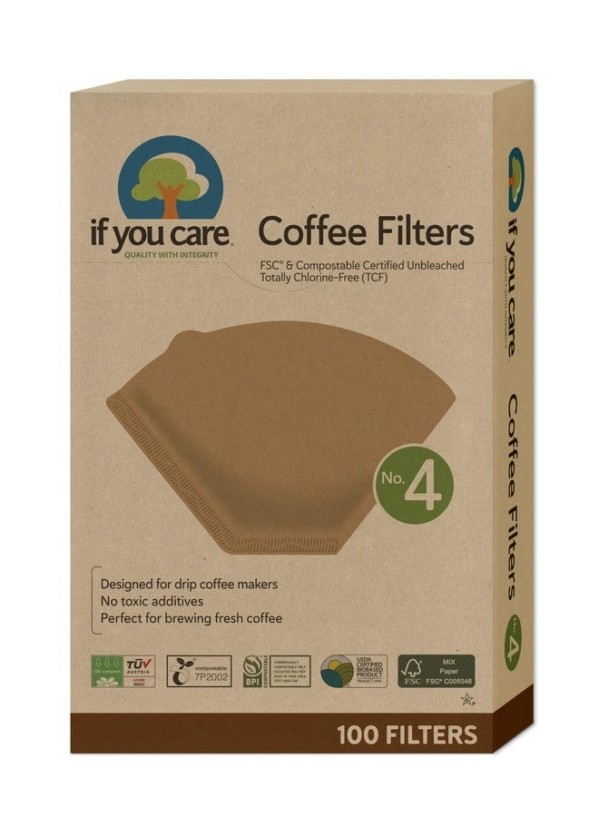 If you care # 4 Cone Shaped Unbleached All Natural Compostable Coffee Filters - 100 Count Chlorine Free