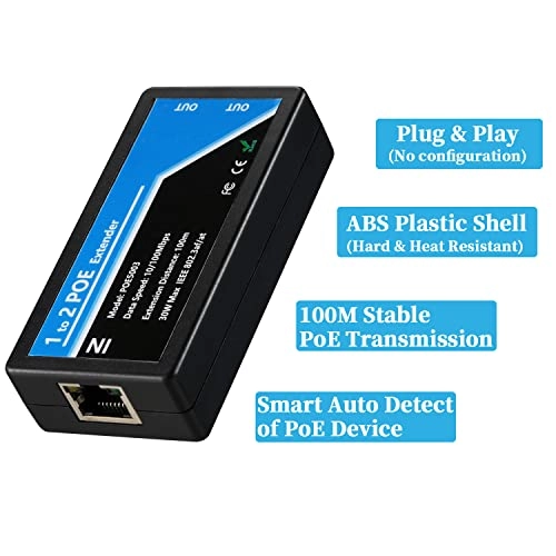 POE Extender - DC 48-57V 15.4 Watts Max 2 RJ45 port IEEE 802.3af/at 10/100Mbps 30 Watts Max