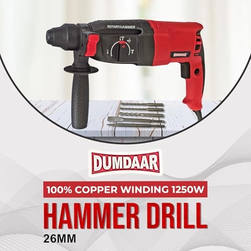 Electric Hammer Reversible Drill - 1250W 26mm 3Pc SDS Bit