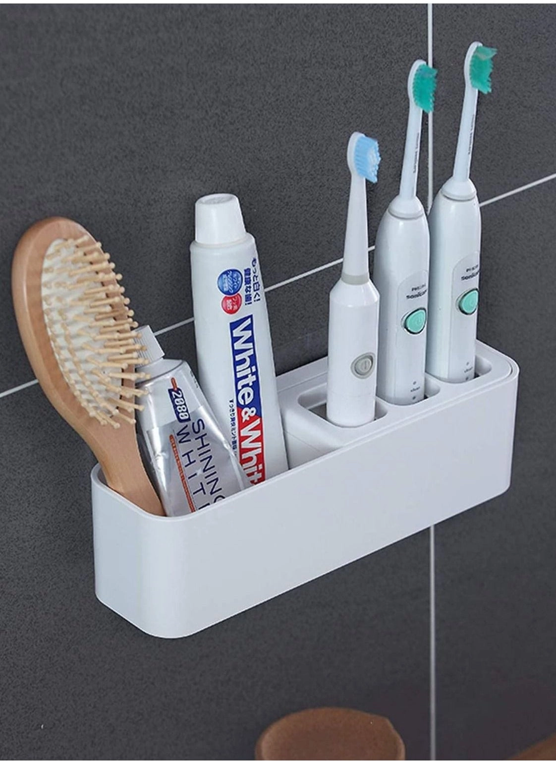 Toothbrush Holder - Self Adhesive Wall Mounted White
