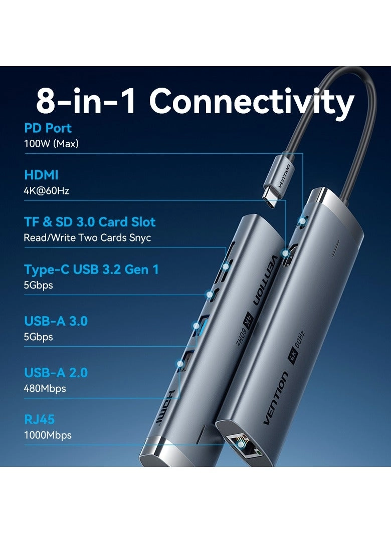 8-in-1 USB-C Docking Station - USB-C MacBook Pro/Air iPad Pro iPhone 15/16 Dell HP