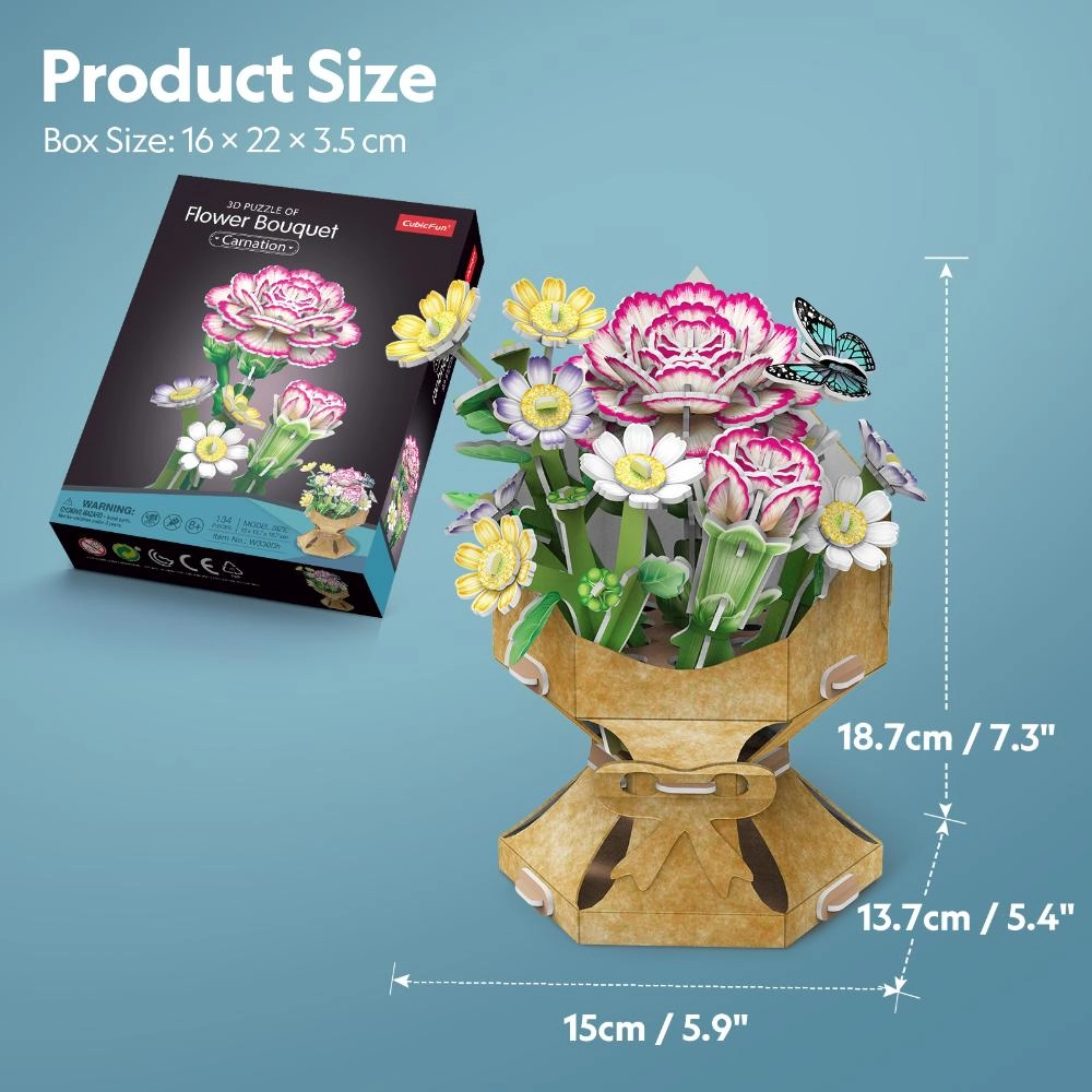Carnation Flower Bouquet 3D Puzzle (527-W3300H) - 134 pcs