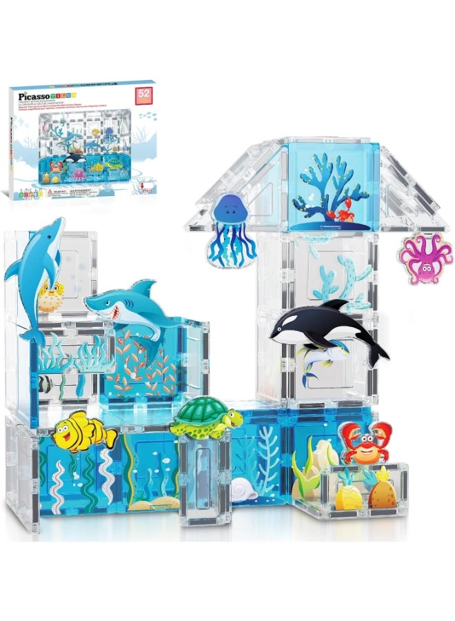 Magnetic Tiles Aquarium Marine Animal Set - Sea Creature Figures 52 pcs