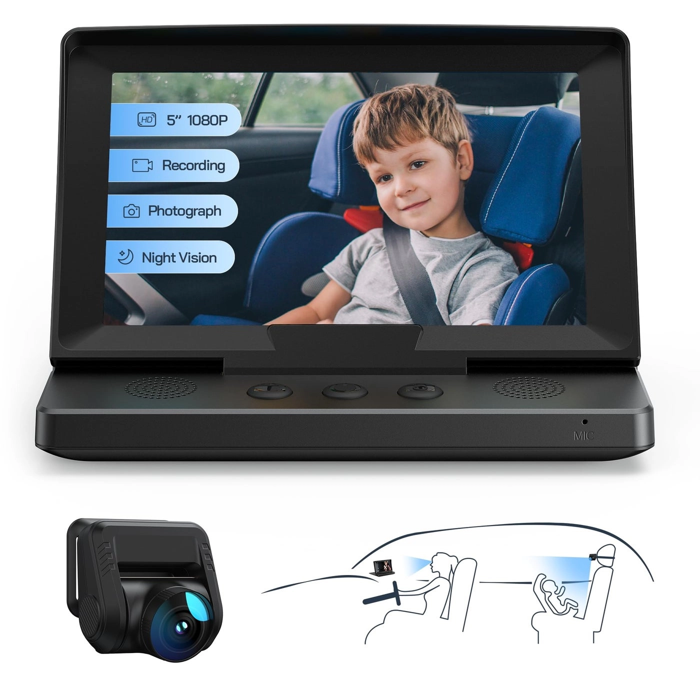 WOLFANG 1080P Baby Car Camera - 5 Inch