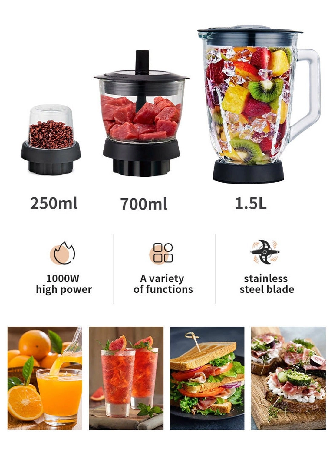 3-In-1 Juicer Blender - 1000 W 1.5 L