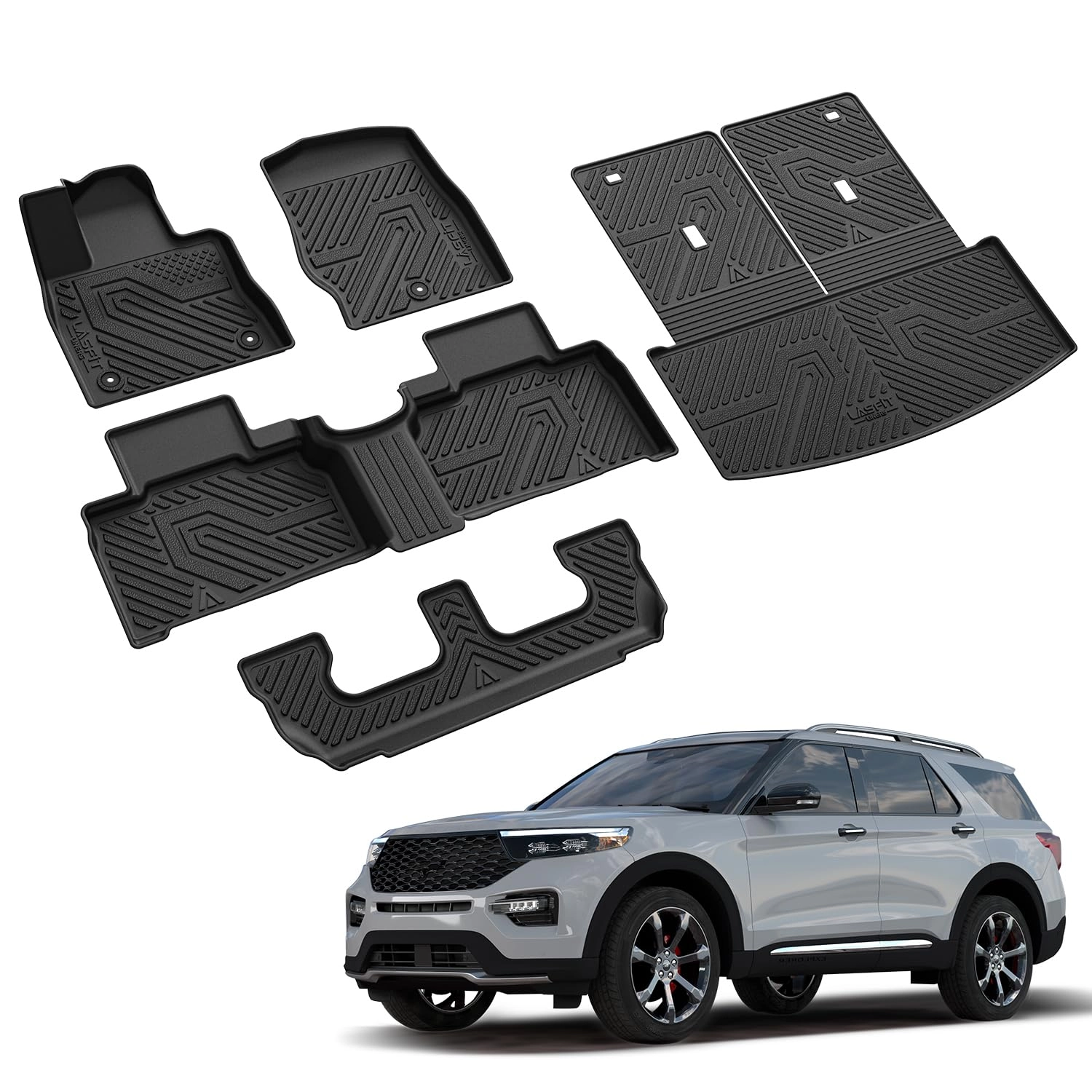 Floor Mats & Cargo with Backrest Mat - Ford Explorer 2020-2025 2026 7 Seats